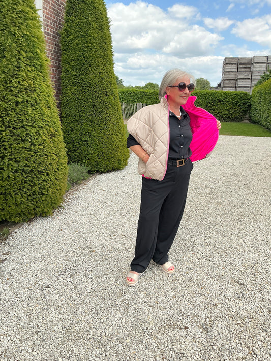 fuchsia/beige vest